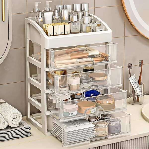Desk Organizer with 4 Drawer Storage, Desktop Drawers Organizer for Office/School Supplies, Plastic Stationary Makeup Organizer, Desk Storage Box Organizer for Office, School, Bathroom - Image 6