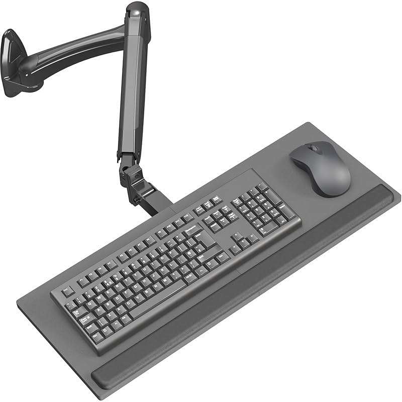 VIVO Sit-Stand 24 Inch Pneumatic Spring Keyboard and Mouse Tray Wall Mount, Counterbalance Height Adjustable Typing Platform, Ergonomic Tilt, Black, MOUNT-KB35B - Image 1