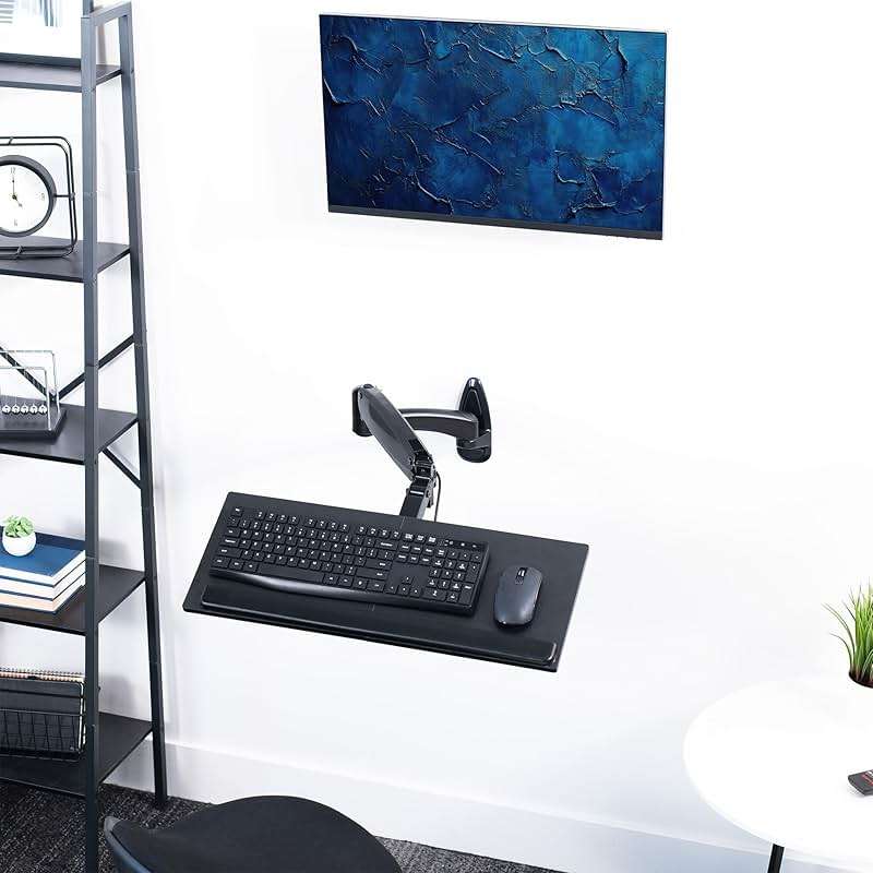 VIVO Sit-Stand 24 Inch Pneumatic Spring Keyboard and Mouse Tray Wall Mount, Counterbalance Height Adjustable Typing Platform, Ergonomic Tilt, Black, MOUNT-KB35B - Image 2