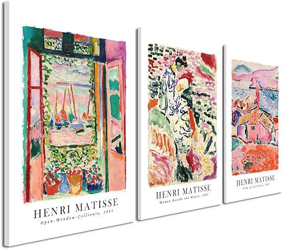 Wieco Art 3 Piece Henri Mattise Canvas Wall Art Abstract Colorful Matisse Posters Canvas Prints for Wall and Home Office Decorations - Image 1