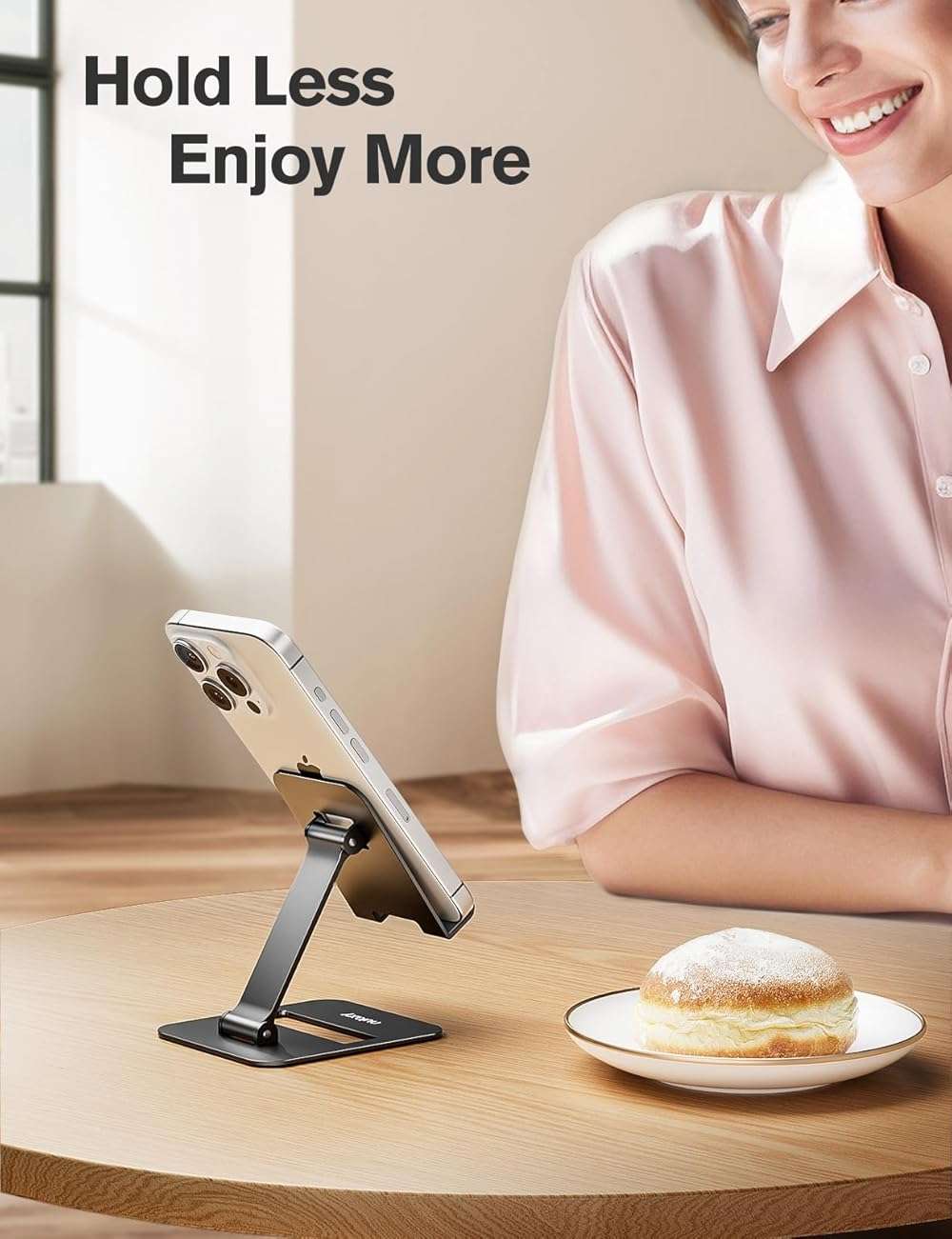 Nulaxy 2 Pack Dual Folding Cell Phone Stand, Fully Adjustable Phone Holder for Desk, Compatible with iPhone 17 16 15 14 13 12 11, Nintendo Switch, All Phones, Black & Rose Gold - Image 6