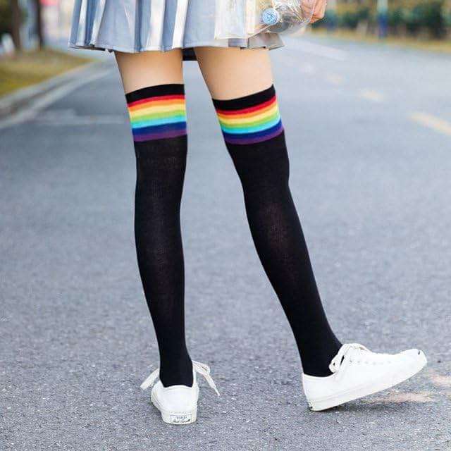 DRESHOW Extra Long High Thigh Socks Striped Over Knee Thin Tights Long Stocking - Image 4