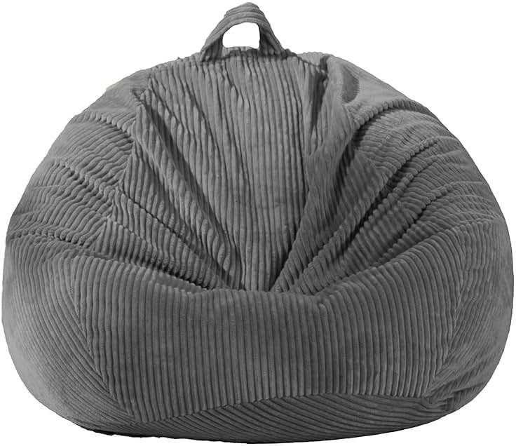 Stuffed Animal Storage Bean Bag Cover (No Filler), Corduroy Kids & Toddler Bean Bag Chair for Teens & Adults, Toy Storage Organizer, Comfy Sofa for Playroom (Dove Gray, Kids (Cover Only）) - Image 8