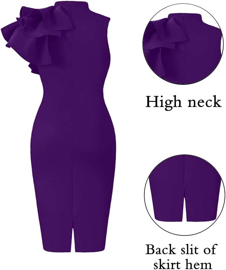 Memoriesea Women's Ruffle Sleeveless Bodycon Knee Length Party Pencil Midi Dress - Image 4