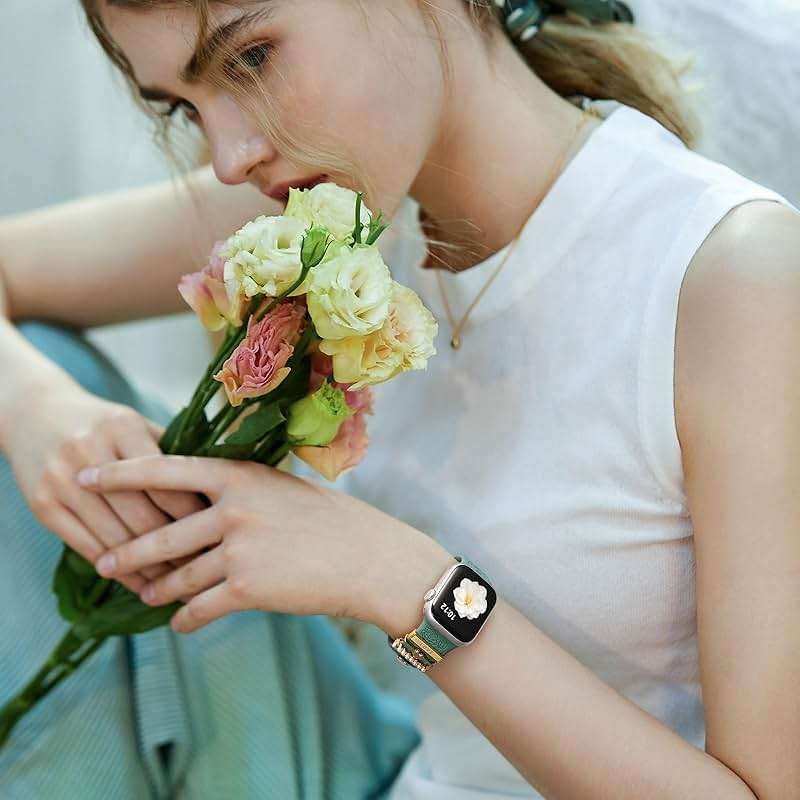 DaQin Flower Engraved Band Compatible with Apple Watch Bands for Women 40mm 38mm 41mm 42mm, Soft Silicone Strap With Dressy Decorative Apple Watch Charms for iWatch Series 11 10 9 8 7 6 5 4 3 2 1 SE - Image 2