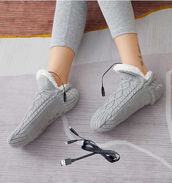 PURFUN Electric Heated Fleece Socks for Women Teens, Winter Cozy Fleece Lining Foot USB Heating Pad Anti-Slip Thermal Christmas Home Knitted Heat Socks Indoor Slippers Foot Warmer Heater Footwear - Image 3