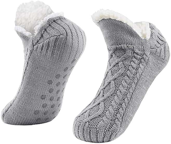 PURFUN Electric Heated Fleece Socks for Women Teens, Winter Cozy Fleece Lining Foot USB Heating Pad Anti-Slip Thermal Christmas Home Knitted Heat Socks Indoor Slippers Foot Warmer Heater Footwear - Image 6