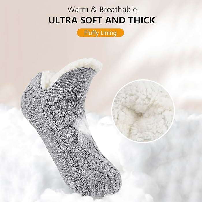 PURFUN Electric Heated Fleece Socks for Women Teens, Winter Cozy Fleece Lining Foot USB Heating Pad Anti-Slip Thermal Christmas Home Knitted Heat Socks Indoor Slippers Foot Warmer Heater Footwear - Image 7