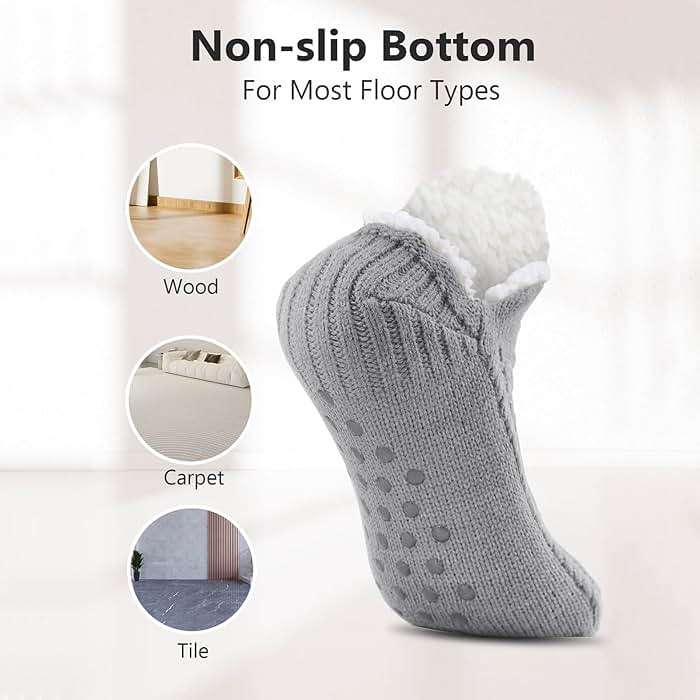 PURFUN Electric Heated Fleece Socks for Women Teens, Winter Cozy Fleece Lining Foot USB Heating Pad Anti-Slip Thermal Christmas Home Knitted Heat Socks Indoor Slippers Foot Warmer Heater Footwear - Image 8