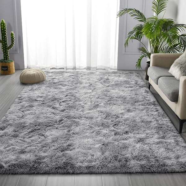 Deerhoo Large Shag Area Rugs 6 x 9, Tie-Dyed Plush Fuzzy Rug for Living Room, Ultra Soft Fluffy Furry Rugs for Bedroom, Indoor Carpet Nursery Rugs for Kids Room Home Decor, Light Grey - Image 3