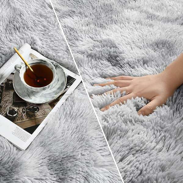 Deerhoo Large Shag Area Rugs 6 x 9, Tie-Dyed Plush Fuzzy Rug for Living Room, Ultra Soft Fluffy Furry Rugs for Bedroom, Indoor Carpet Nursery Rugs for Kids Room Home Decor, Light Grey - Image 4