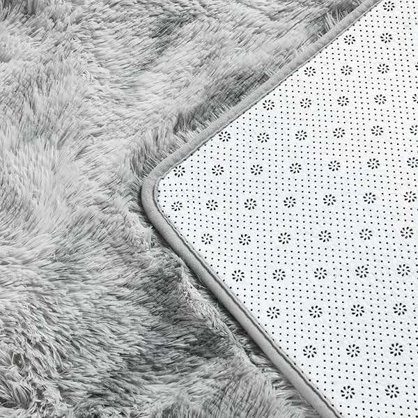 Deerhoo Large Shag Area Rugs 6 x 9, Tie-Dyed Plush Fuzzy Rug for Living Room, Ultra Soft Fluffy Furry Rugs for Bedroom, Indoor Carpet Nursery Rugs for Kids Room Home Decor, Light Grey - Image 5