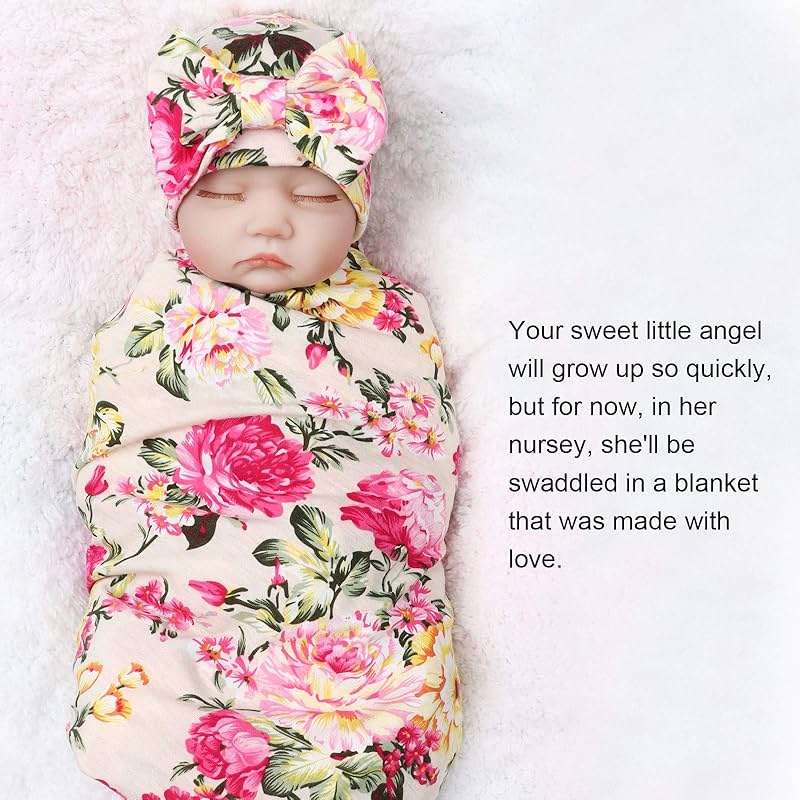 AQOKKA Newborn Receiving Blanket with Bow Hat Headband Wooden Card Set Newborns Toddler Baby Boy Girl Nursery Swaddle Wrap - Image 2