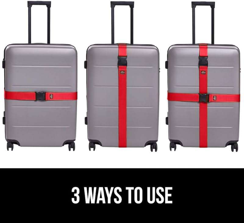GORILLA GRIP Heavy Duty Adjustable Luggage Straps for Suitcases, Easy to Identify Travel Belt Connector Holds Suitcase Together, Extends Life of Bag, Strap Connects Two Bags, Accessories 2 Pack Red - Image 6