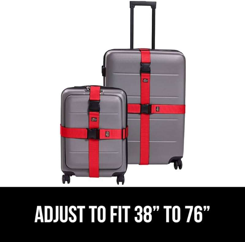 GORILLA GRIP Heavy Duty Adjustable Luggage Straps for Suitcases, Easy to Identify Travel Belt Connector Holds Suitcase Together, Extends Life of Bag, Strap Connects Two Bags, Accessories 2 Pack Red - Image 8
