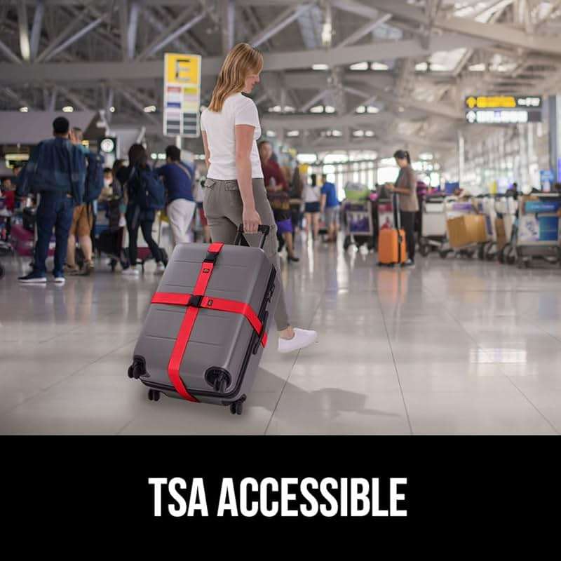 GORILLA GRIP Heavy Duty Adjustable Luggage Straps for Suitcases, Easy to Identify Travel Belt Connector Holds Suitcase Together, Extends Life of Bag, Strap Connects Two Bags, Accessories 2 Pack Red - Image 9