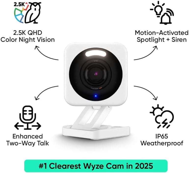 WYZE Cam v4 (Latest Model), 2.5K AI Security Camera, Indoor/Outdoor Cameras for Home Security, Baby Monitor & Pet Camera, Vibrant Color Night Vision, No Subscription Required, Free Expert Help - Image 2