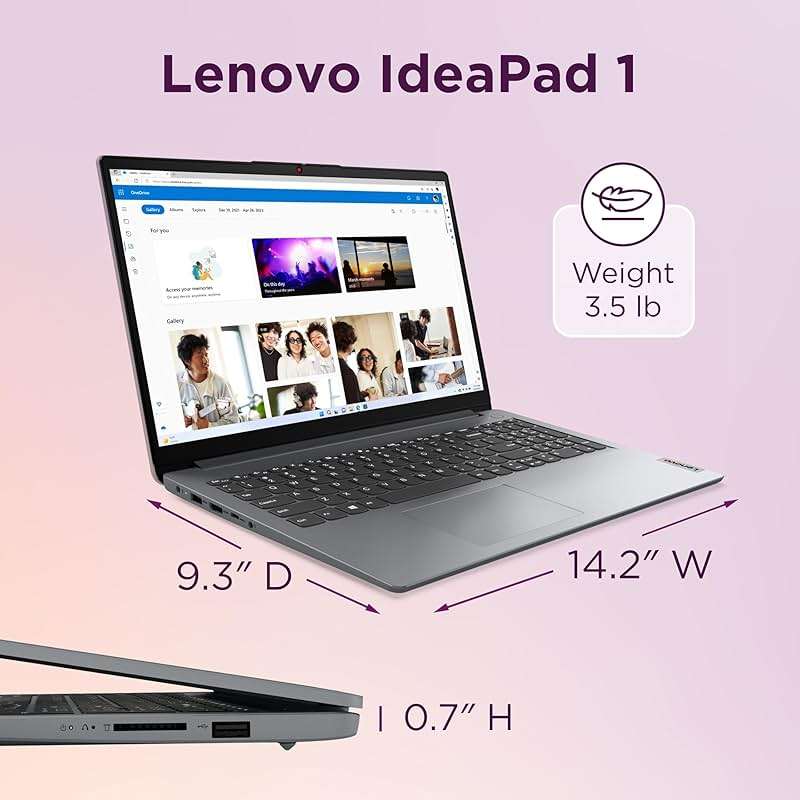 Lenovo IdeaPad 1 Laptop, 15.6” FHD Display, AMD Ryzen 5 5500U, 8GB RAM, 512GB SSD, Windows 11 Home, 720p Camera w/Privacy Shutter, Smart Noise Cancelling, Cloud Grey - Image 3