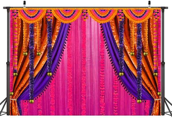 Wollmix Pooja Backdrop Decoration Cloth Items Indian Ganpati Puja Traditional Chatiya Ganesh Mehndi Photography Background Festival Wedding Party Marigold Garlands Banner Photo Booth Props 7x5ft - Image 2