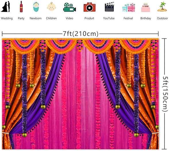 Wollmix Pooja Backdrop Decoration Cloth Items Indian Ganpati Puja Traditional Chatiya Ganesh Mehndi Photography Background Festival Wedding Party Marigold Garlands Banner Photo Booth Props 7x5ft - Image 3