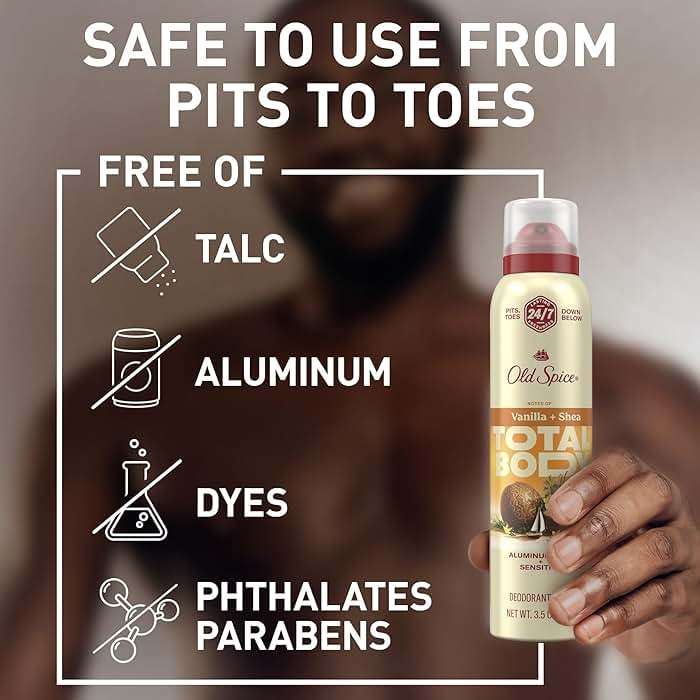 Old Spice Whole Body Deodorant Spray for Men, Aluminum Free, 24/7 Odor Protection, Dermatologist Tested, Gentle on Skin, Safe for Chest, Thighs, Feet, Whole Body Use, Vanilla + Shea Scent, 3.5 oz - Image 4