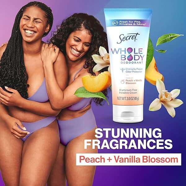 Secret Whole Body Deodorant Cream for Women, Peach & Vanilla Blossom Scent, Aluminum Free Deodorant, 72 HR Odor Protection, 3.0 oz - Image 7