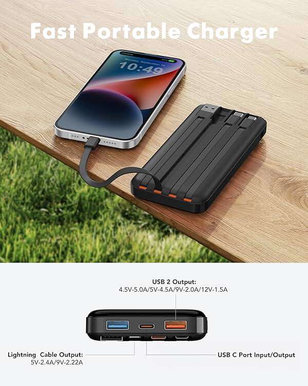 charmast 20000mAh Portable Charger with Built in Cables, 22.5W Travel Power Bank Fast Charging, USB C Cell Phone Battery Pack for iPhone 17/16/15/14/13/12 Series, iPad, Samsung, Android, Tablet - Image 8