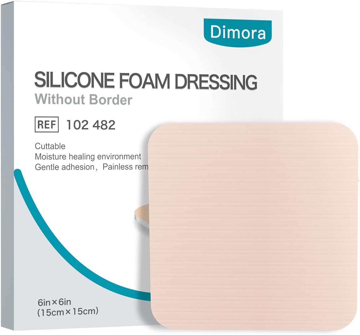 Dimora Silicone Foam Dressing Without Border - 6"x 6" Highly Absorbent Adhesive Bandages for Wounds Cuttable Pads for Wound Care 5 Pack - Image 1