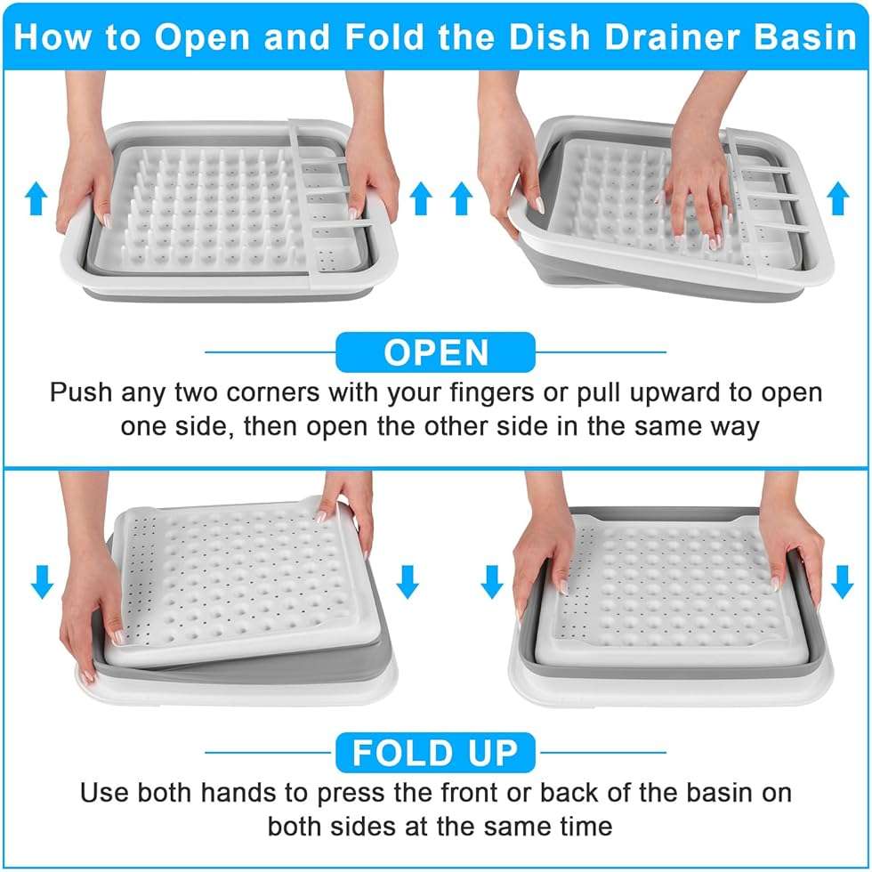 Collapsible Dish Drying Rack Portable Dish Drainers for Kitchen Counter with Drainboard, Kitchen Sink Organizer Basket RV Accessories Camper Storage and Organization Dish Rack Over Sink Drying Rack - Image 3