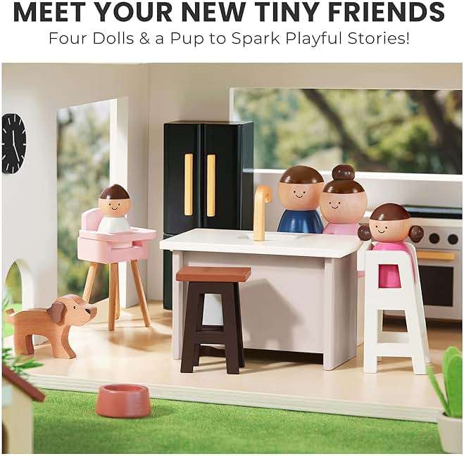 Tiny Land Doll House, Modern Family Dollhouse with Realistic Design, Wooden Dollhouse with 53Pcs Furniture - Ideal Gift for Kids Ages 3+ - Image 3