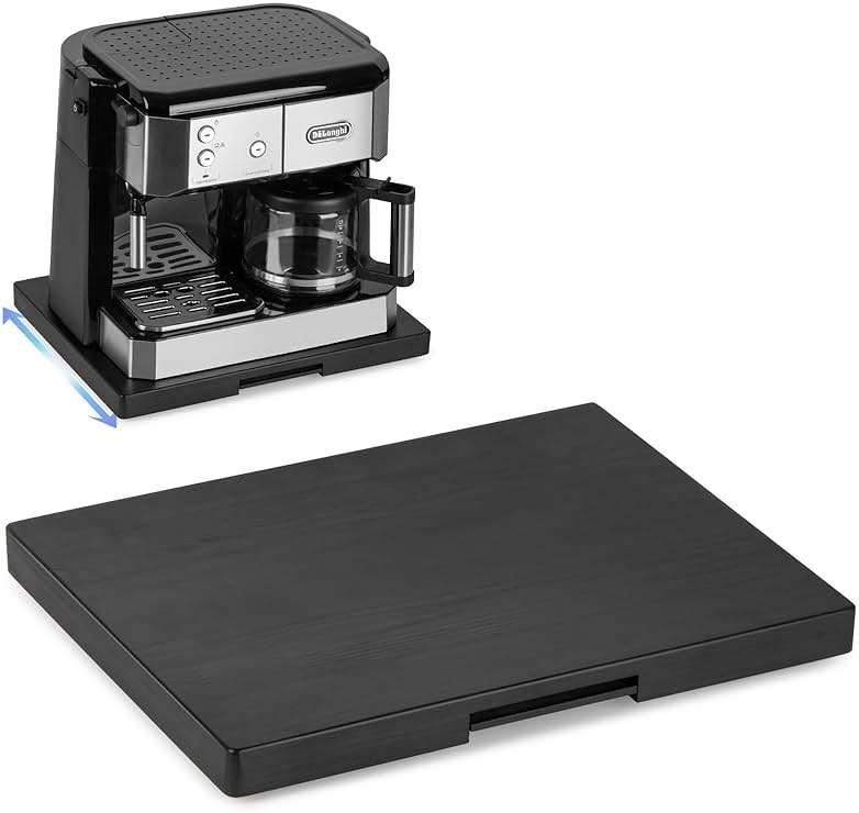 ANBOXIT Appliance Slider, Wooden Sliding Tray for Coffee Maker, Coffee Pot Slider for Counter, Kitchen Caddy Rolling Tray (Classic Black- Wide) - Image 1