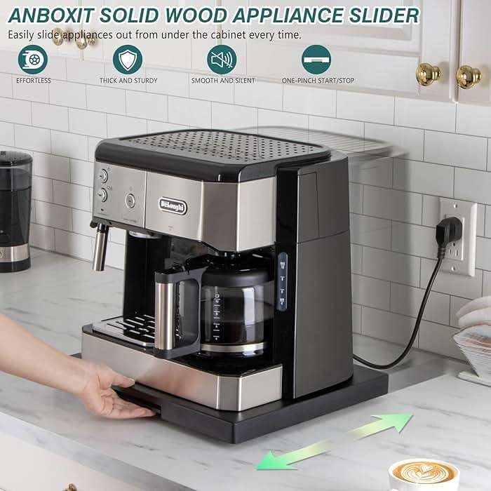 ANBOXIT Appliance Slider, Wooden Sliding Tray for Coffee Maker, Coffee Pot Slider for Counter, Kitchen Caddy Rolling Tray (Classic Black- Wide) - Image 3