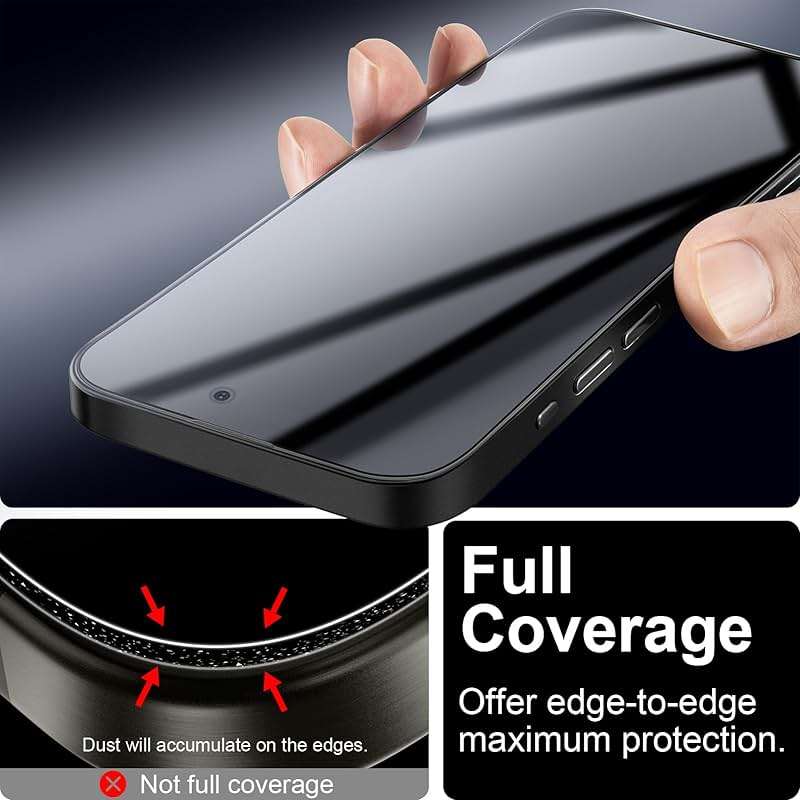TECHO Privacy Screen Protector for iPhone 15 Pro Tempered Glass Film, Full Coverage Edge to Edge, Anti Spy Private, 9H Hardness, 2 Pack, 6.1 Inch - Image 4