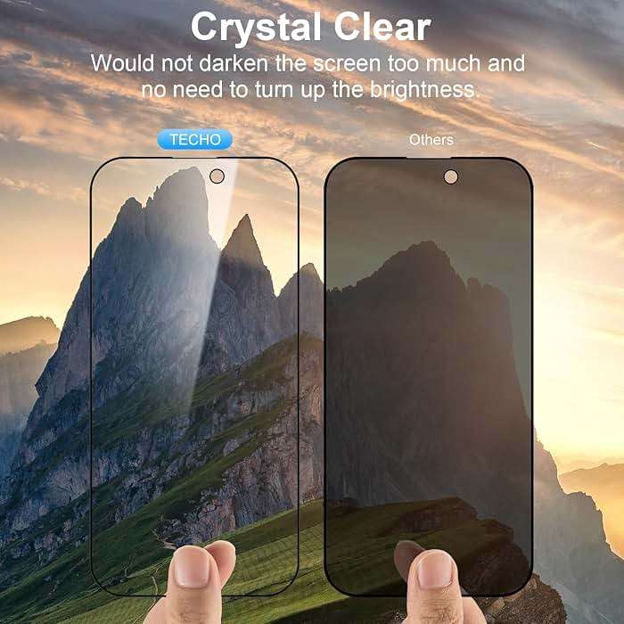 TECHO Privacy Screen Protector for iPhone 15 Pro Tempered Glass Film, Full Coverage Edge to Edge, Anti Spy Private, 9H Hardness, 2 Pack, 6.1 Inch - Image 5