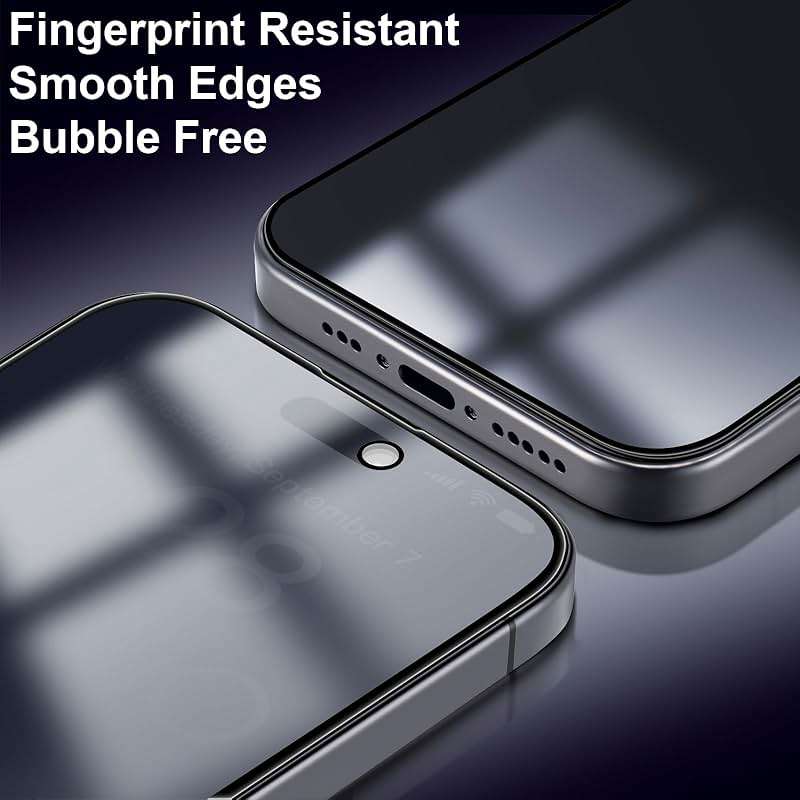 TECHO Privacy Screen Protector for iPhone 15 Pro Tempered Glass Film, Full Coverage Edge to Edge, Anti Spy Private, 9H Hardness, 2 Pack, 6.1 Inch - Image 7