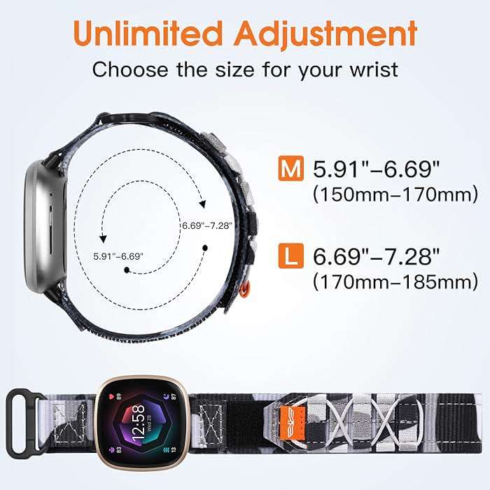 Bandletic Tactical Rugged Bands Compatible with Fitbit Versa 4 Bands/Versa 3/Sense 2/Sense, Soft Durable Military Nylon Solo Loop Sport Straps - Image 6