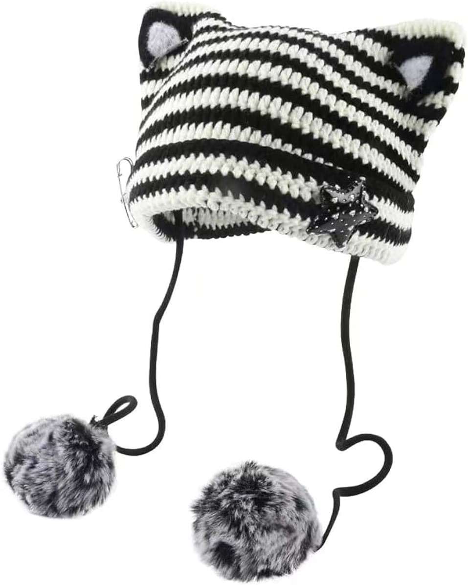Y2k Beanie Cat Ear Gyaru Acubi Devil Crochet Hats Cute Kawaii Star Grunge Aesthetic Pompoms Cutecore Y2k Harajuku Clothes - Image 1