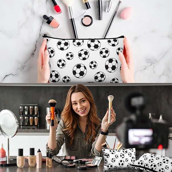 Eccliy 20 Pcs Soccer Makeup Bags Bulk Sport Team Gifts Soccer Cosmetic Bag Accessories for Women Toiletry Zipper Pouch Travel Canvas Gifts Stuff for Party Team Players Lover - Image 3