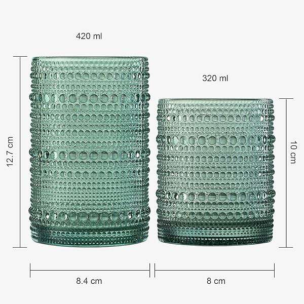 Khen Hobnail Beaded Highball Drinking Tumbler Glasses | Set of 12 | Color, Vintage Bubble Design Whiskey Glassware, Old-Fashioned, Embossed Design for Water, Wine, Cocktail Embossed, Rocks Glass - Image 3