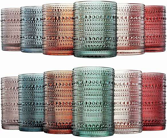 Khen Hobnail Beaded Highball Drinking Tumbler Glasses | Set of 12 | Color, Vintage Bubble Design Whiskey Glassware, Old-Fashioned, Embossed Design for Water, Wine, Cocktail Embossed, Rocks Glass - Image 7