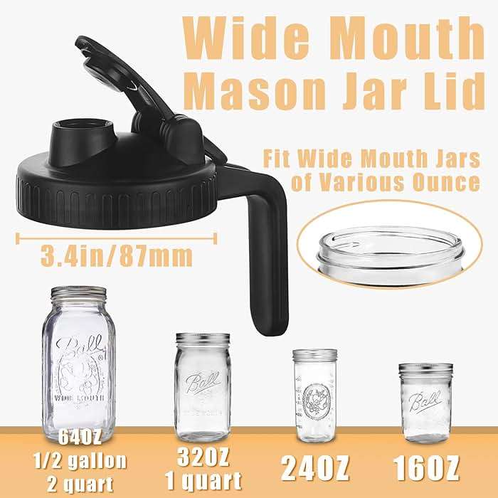 Mason Jar Pour Spout Lid for Wide Mouth Mason Jars, Mason Jar Pitcher Flip Cap Airtight Handle Lid, Leak Proof Seal Cover, Pack of 2 - Image 2