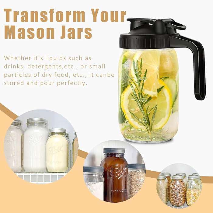 Mason Jar Pour Spout Lid for Wide Mouth Mason Jars, Mason Jar Pitcher Flip Cap Airtight Handle Lid, Leak Proof Seal Cover, Pack of 2 - Image 6