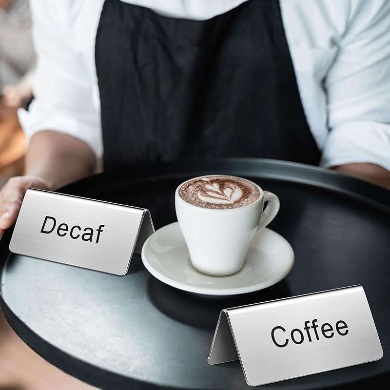 Hicarer 7 Pcs Stainless Steel Coffee Tent Signs Table Coffee and Tea Sign Table Beverage Display Signs for Party Buffet Restaurant Banquet Wedding Indoor Outdoor, 2.99'' x 1.5'' - Image 2