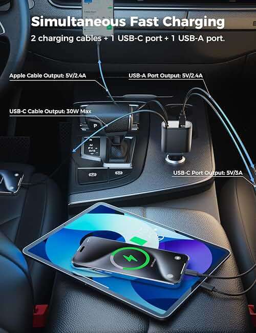 [Upgraded] SUPERONE Retractable Car Charger 4 in 1, Fast Car Phone Charger with Cord 2.6ft, USB C and Apple Car Adapter, Compatible with iPhone 17 16 15/15 Pro Max/14/13/12/11, Galaxy, Pixel - Image 5