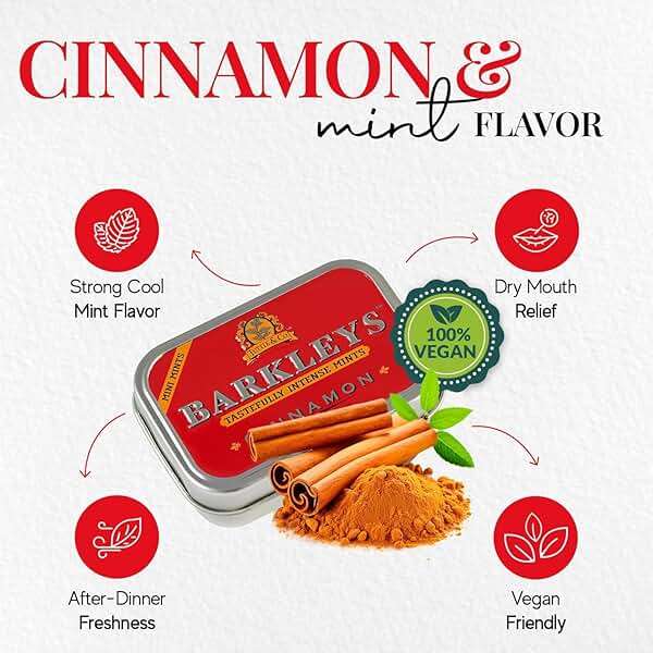 Barkleys Cinnamon Breath Mints, Mini Cinnamon Candy - Strong Cinnamon Flavor, Cool Mint for Party, After Dinner, Wedding, Everyday Use-Vegan, Reusable Travel Tins,1 Pack - 50 Count Each - Image 3