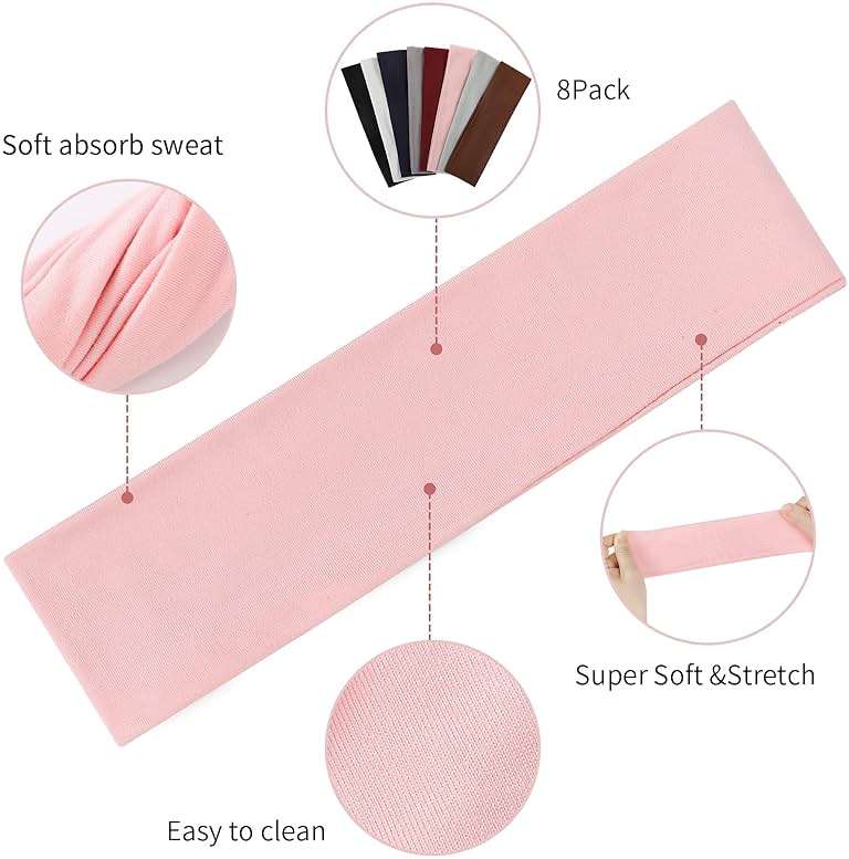 Fishinsea 8 Pack Sport Headbands for Women, Elastic Soft Fabric Non-Slip Hair Bands Hair Warp for Daily Workout Yoga Running Sports - Image 2