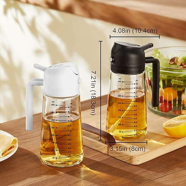 TrendPlain 16oz/470ml Glass Olive Oil Sprayer for Cooking – 2 in 1 Olive Oil Dispenser Bottle for Kitchen Gadgets and Air Fryer Accessories, Salad, BBQ - Black - Image 3
