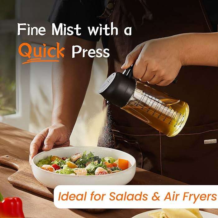 TrendPlain 16oz/470ml Glass Olive Oil Sprayer for Cooking – 2 in 1 Olive Oil Dispenser Bottle for Kitchen Gadgets and Air Fryer Accessories, Salad, BBQ - Black - Image 4