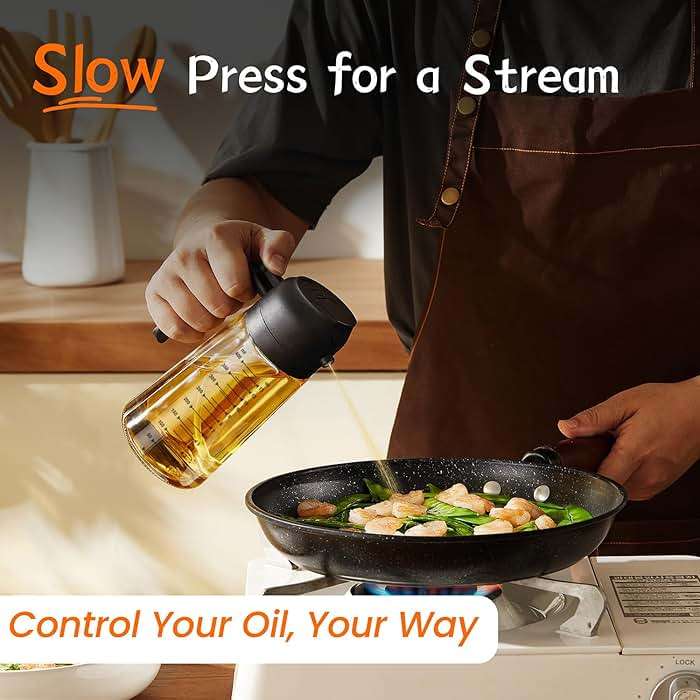 TrendPlain 16oz/470ml Glass Olive Oil Sprayer for Cooking – 2 in 1 Olive Oil Dispenser Bottle for Kitchen Gadgets and Air Fryer Accessories, Salad, BBQ - Black - Image 5