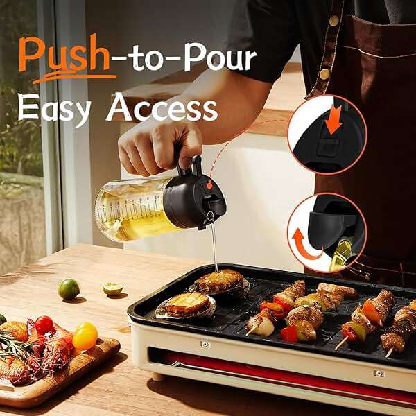 TrendPlain 16oz/470ml Glass Olive Oil Sprayer for Cooking – 2 in 1 Olive Oil Dispenser Bottle for Kitchen Gadgets and Air Fryer Accessories, Salad, BBQ - Black - Image 6